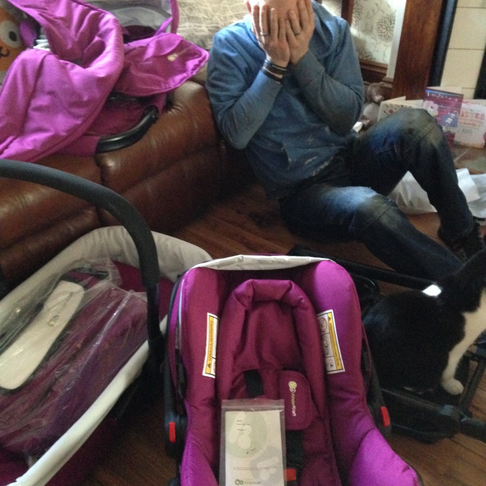 Sam after putting the pram up