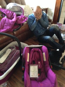 Sam after putting the pram up